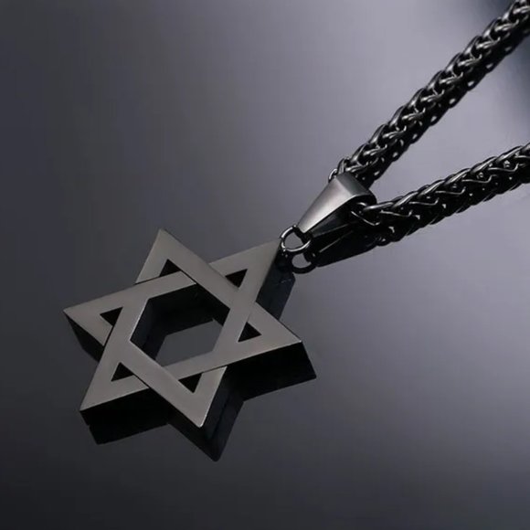 Black Jewish Star of David Necklace - Picture 3 of 4